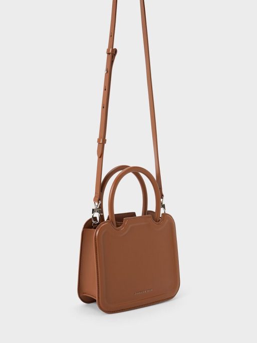 CHARLES & KEITH 
Perline Sculptural Top Handle Bag - Chocolate - Image 3