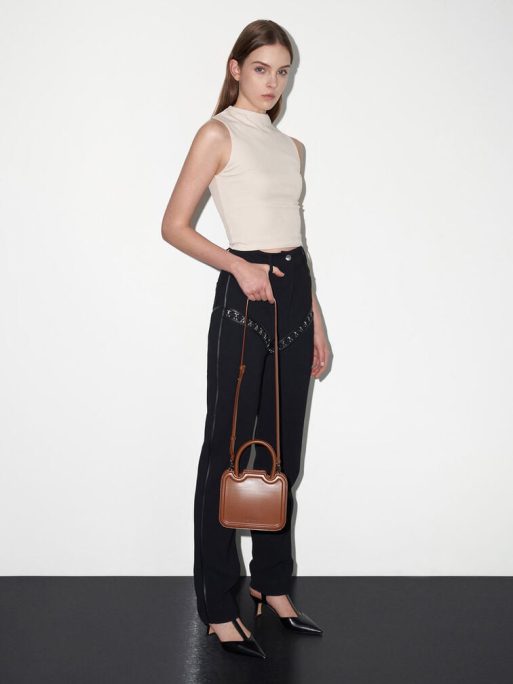 CHARLES & KEITH 
Perline Sculptural Top Handle Bag - Chocolate - Image 4