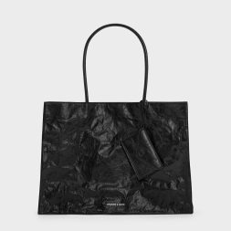 CHARLES & KEITH Large Matina Crinkle-Effect Tote Bag - Jet Black