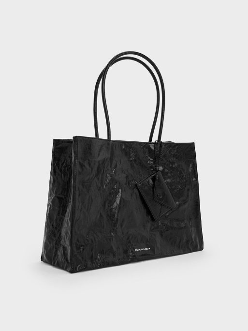 CHARLES & KEITH Large Matina Crinkle-Effect Tote Bag - Jet Black - Image 2