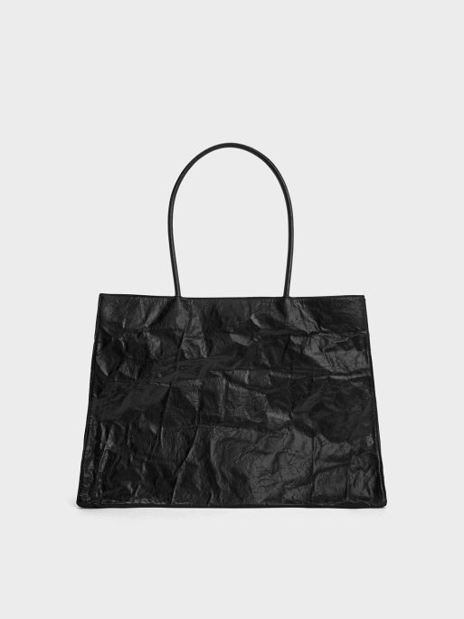 CHARLES & KEITH Large Matina Crinkle-Effect Tote Bag - Jet Black - Image 3