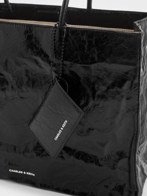CHARLES & KEITH Large Matina Crinkle-Effect Tote Bag - Jet Black - Image 4