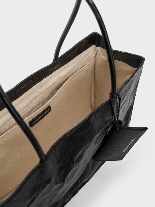CHARLES & KEITH Large Matina Crinkle-Effect Tote Bag - Jet Black - Image 5