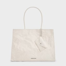 CHARLES & KEITHLarge Matina Crinkle-Effect Tote Bag - Cream