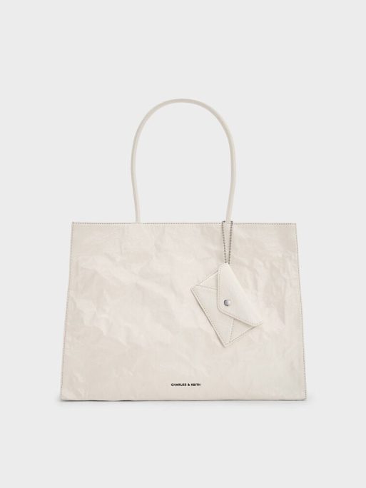 CHARLES & KEITHLarge Matina Crinkle-Effect Tote Bag - Cream