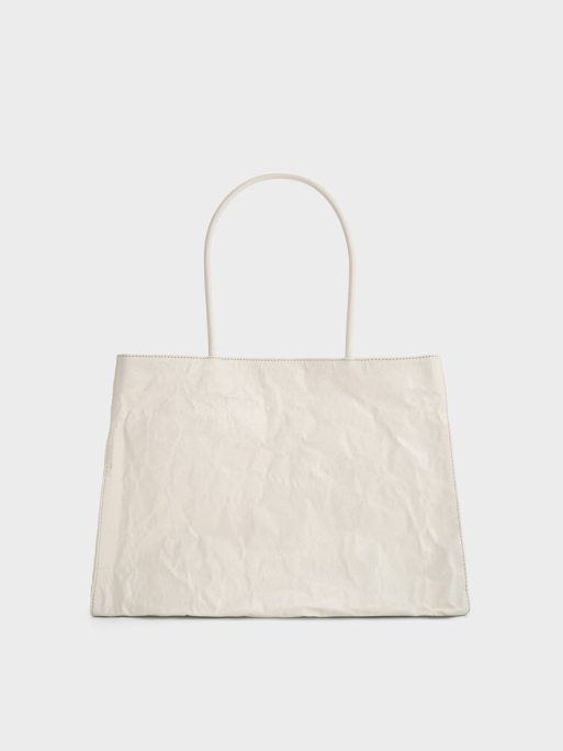 CHARLES & KEITHLarge Matina Crinkle-Effect Tote Bag - Cream - Image 4