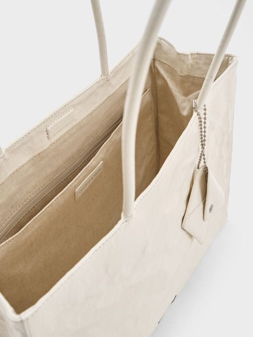 CHARLES & KEITHLarge Matina Crinkle-Effect Tote Bag - Cream - Image 6