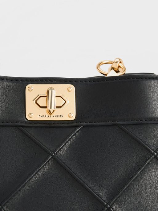 CHARLES &KEITH
Eleni Quilted Top Handle Bag - Black - Image 4