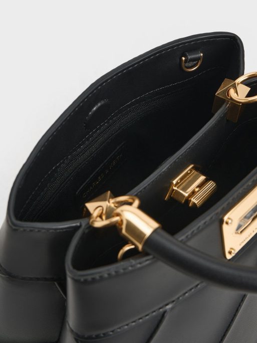 CHARLES &KEITH
Eleni Quilted Top Handle Bag - Black - Image 5