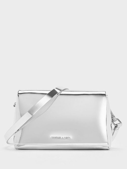 CHARLES & KEITH Matina Metallic Crossbody Bag - Silver