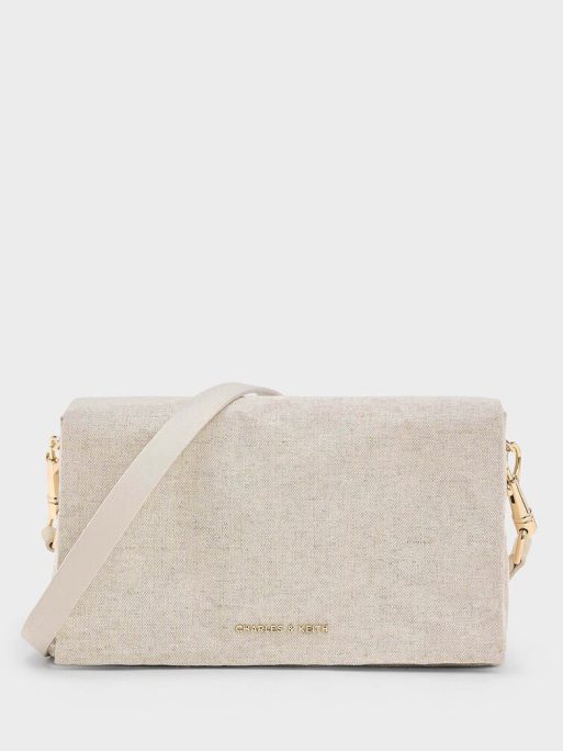 CHARLES & KEITH Matina Canvas Crossbody Bag - Beige