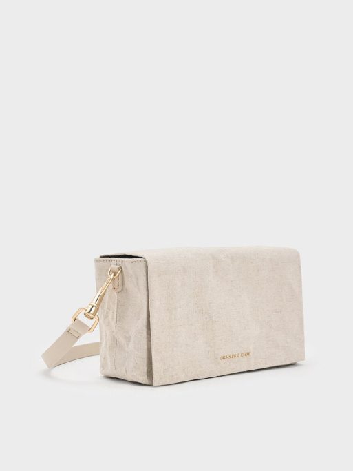 CHARLES & KEITH Matina Canvas Crossbody Bag - Beige - Image 2