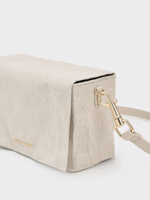 CHARLES & KEITH Matina Canvas Crossbody Bag - Beige - Image 4
