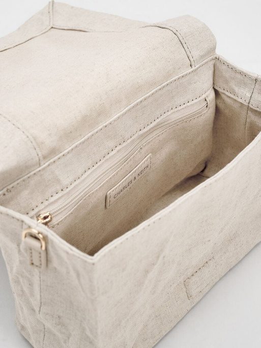 CHARLES & KEITH Matina Canvas Crossbody Bag - Beige - Image 5