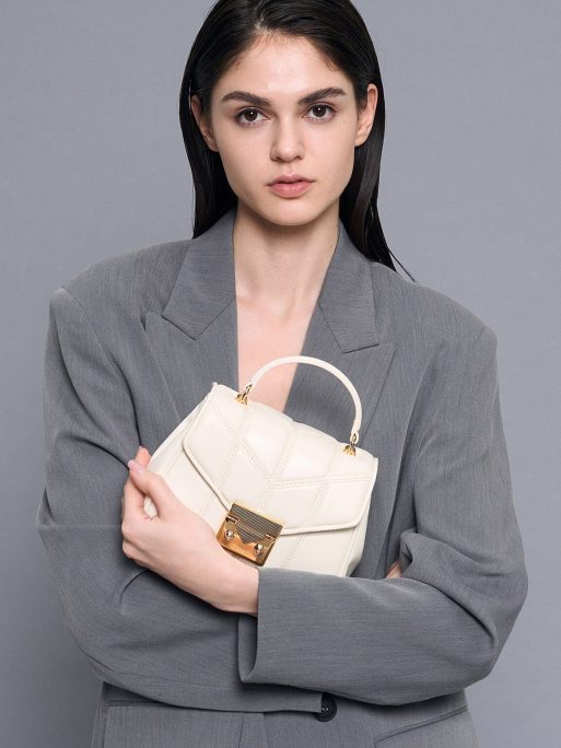 CHARLES & KEITH Eudora Chevron Top Handle Bag - Cream - Image 2
