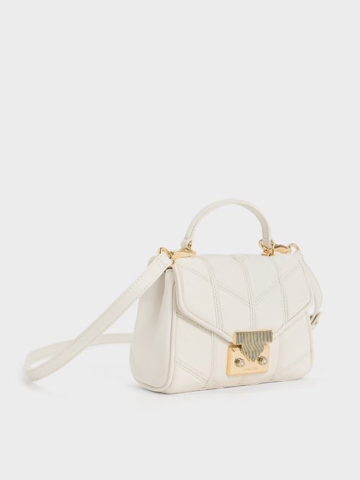 CHARLES & KEITH Eudora Chevron Top Handle Bag - Cream - Image 3