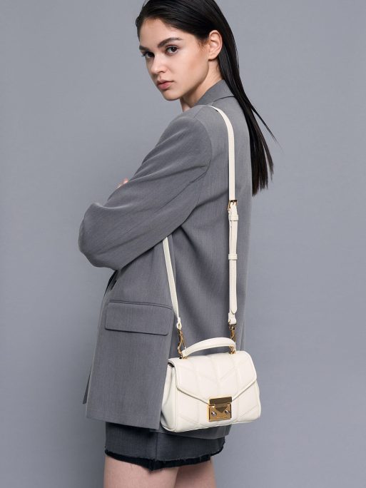 CHARLES & KEITH Eudora Chevron Top Handle Bag - Cream - Image 4