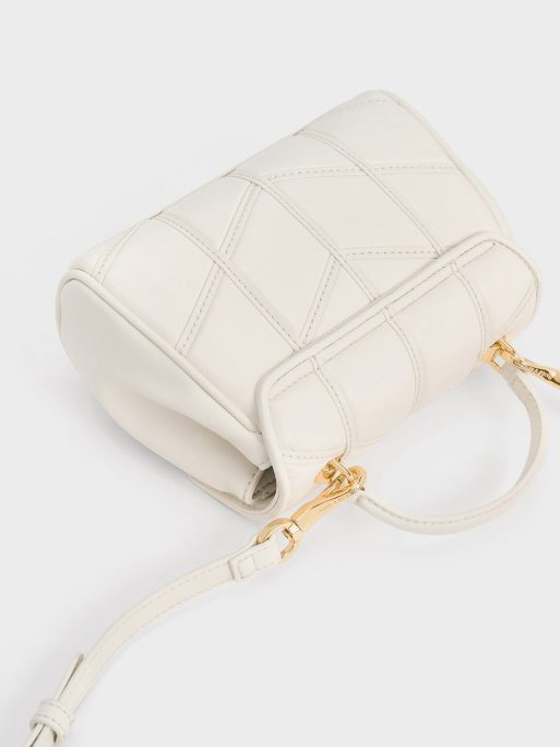 CHARLES & KEITH Eudora Chevron Top Handle Bag - Cream - Image 5