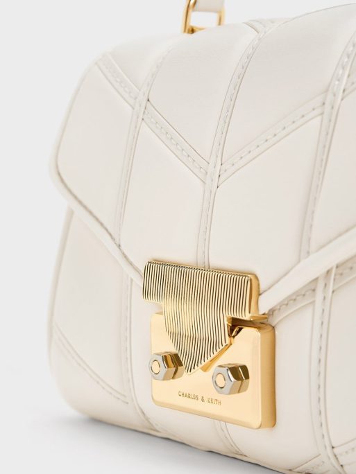 CHARLES & KEITH Eudora Chevron Top Handle Bag - Cream - Image 6