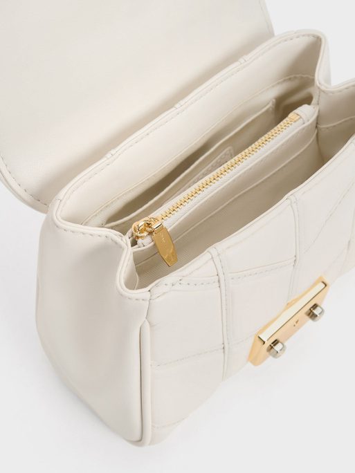 CHARLES & KEITH Eudora Chevron Top Handle Bag - Cream - Image 7