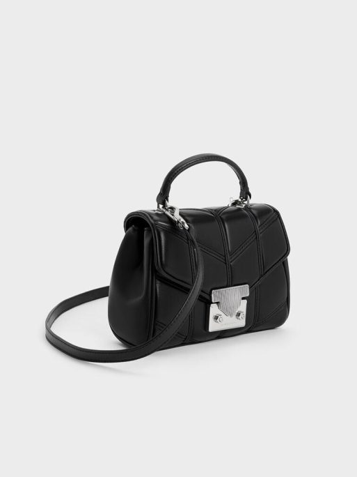 CHARLES & KEITH Eudora Chevron Top Handle Bag - Noir - Image 3