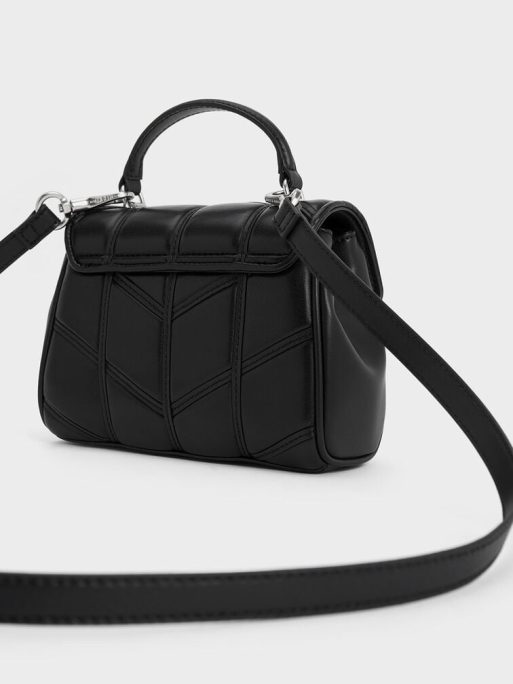 CHARLES & KEITH Eudora Chevron Top Handle Bag - Noir - Image 5