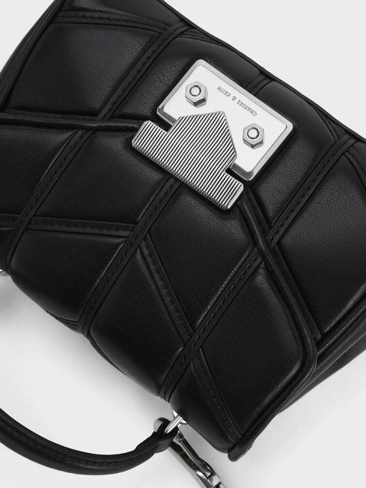 CHARLES & KEITH Eudora Chevron Top Handle Bag - Noir - Image 6
