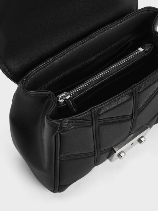 CHARLES & KEITH Eudora Chevron Top Handle Bag - Noir - Image 7