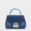 CHARLES & KEITH Eudora Denim Chevron Top Handle Bag - Denim Blue