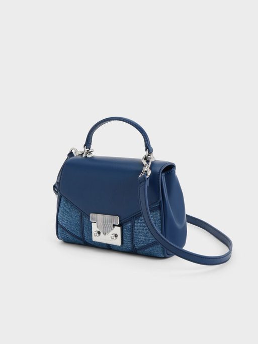 CHARLES & KEITH Eudora Denim Chevron Top Handle Bag - Denim Blue - Image 2