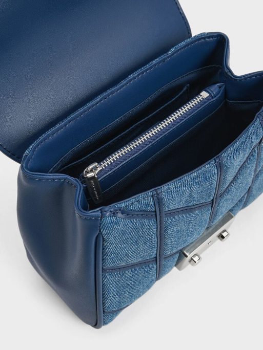 CHARLES & KEITH Eudora Denim Chevron Top Handle Bag - Denim Blue - Image 5
