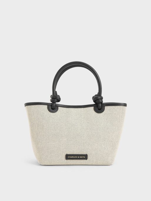 CHARLES & KEITH Sabine Canvas Knotted-Handle Tote Bag - Black