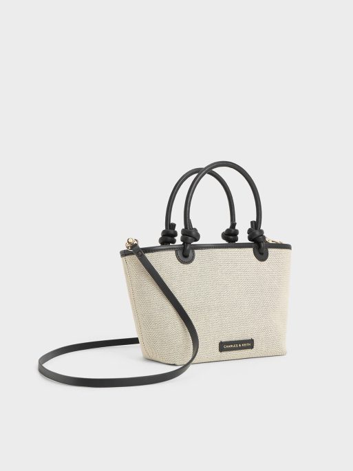 CHARLES & KEITH Sabine Canvas Knotted-Handle Tote Bag - Black - Image 2
