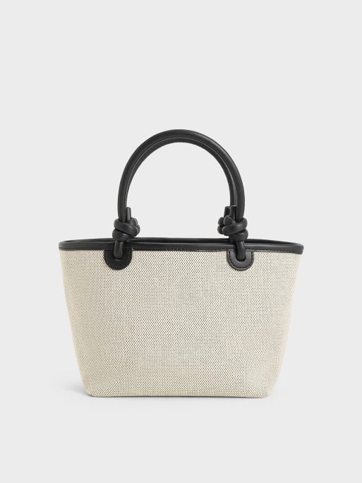 CHARLES & KEITH Sabine Canvas Knotted-Handle Tote Bag - Black - Image 3