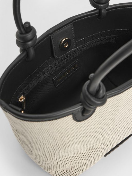 CHARLES & KEITH Sabine Canvas Knotted-Handle Tote Bag - Black - Image 5