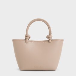 CHARLES & KEITH Sabine Knotted-Handle Tote Bag - Taupe