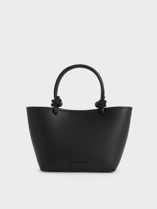 CHARLES & KEITH Sabine Knotted-Handle Tote Bag - Jet Black