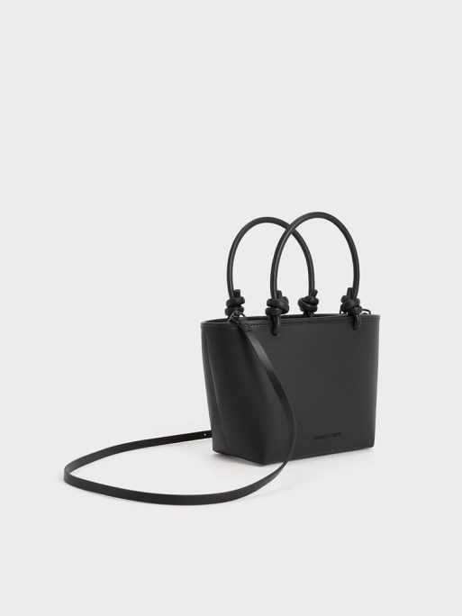 CHARLES & KEITH Sabine Knotted-Handle Tote Bag - Jet Black - Image 2