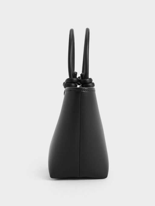 CHARLES & KEITH Sabine Knotted-Handle Tote Bag - Jet Black - Image 4