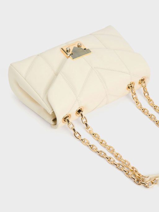 CHARLES & KEITH Eudora Chevron Trapeze Bag - Cream - Image 5