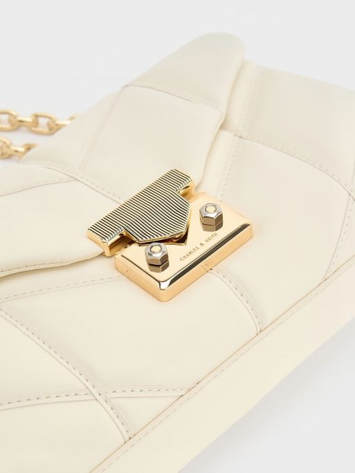 CHARLES & KEITH Eudora Chevron Trapeze Bag - Cream - Image 6
