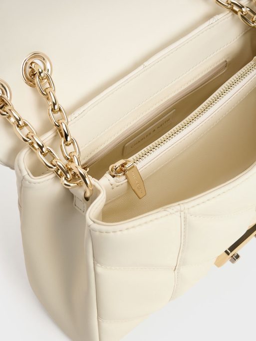 CHARLES & KEITH Eudora Chevron Trapeze Bag - Cream - Image 7