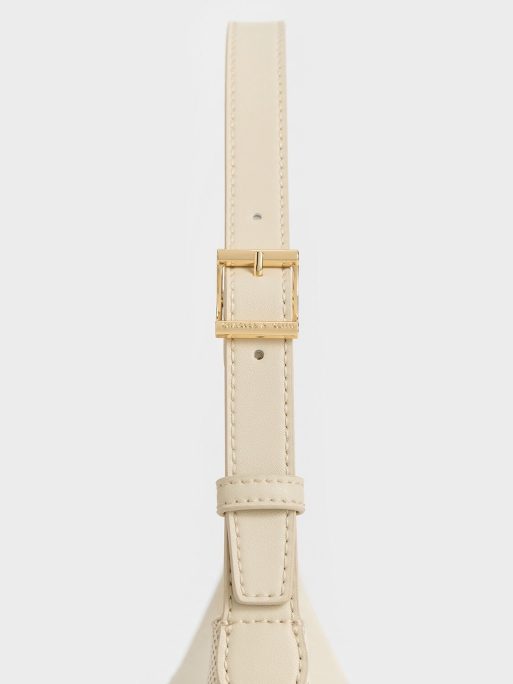 CHARLES & KEITH Arwen Canvas Belted Shoulder Bag - Beige - Image 4