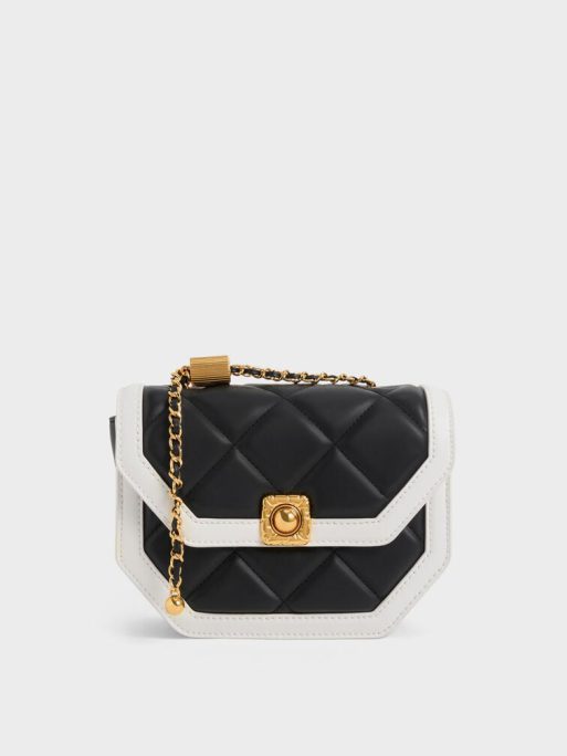 CHARLES & KEITH Avis Two-Tone Geometric Shoulder Bag - Black
