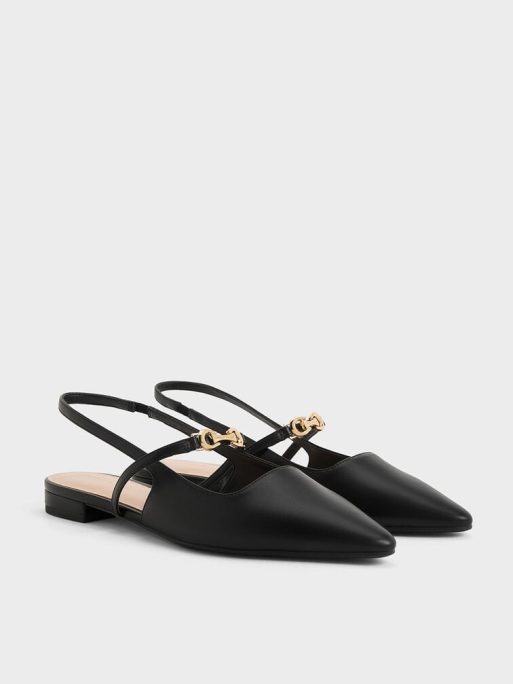 CHARLES & KEITH Metallic-Accent Pointed-Toe Slingback Flats - Black - Image 2