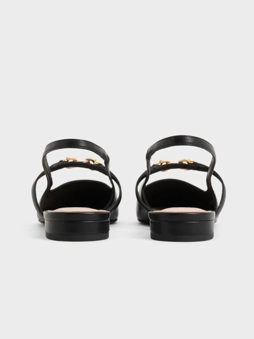 CHARLES & KEITH Metallic-Accent Pointed-Toe Slingback Flats - Black - Image 3