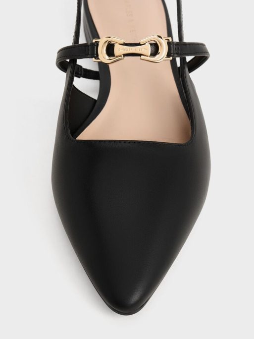 CHARLES & KEITH Metallic-Accent Pointed-Toe Slingback Flats - Black - Image 4
