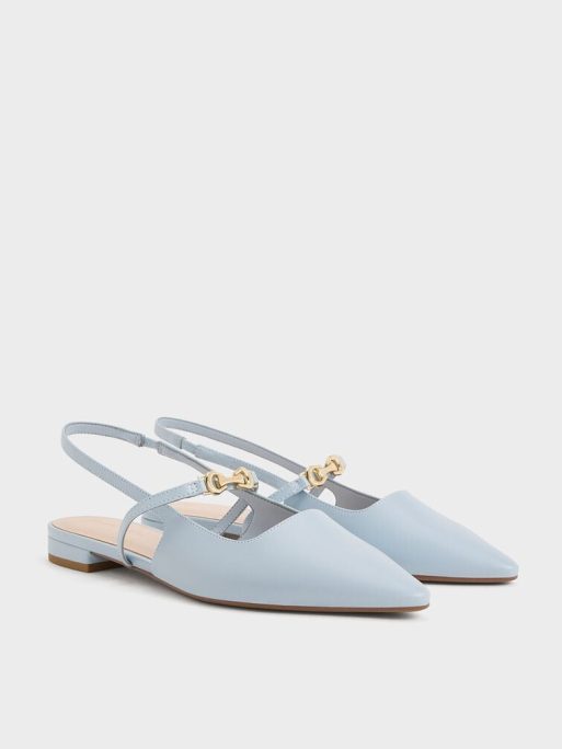 CHARLES & KEITH Metallic-Accent Pointed-Toe Slingback Flats - Light Blue - Image 3