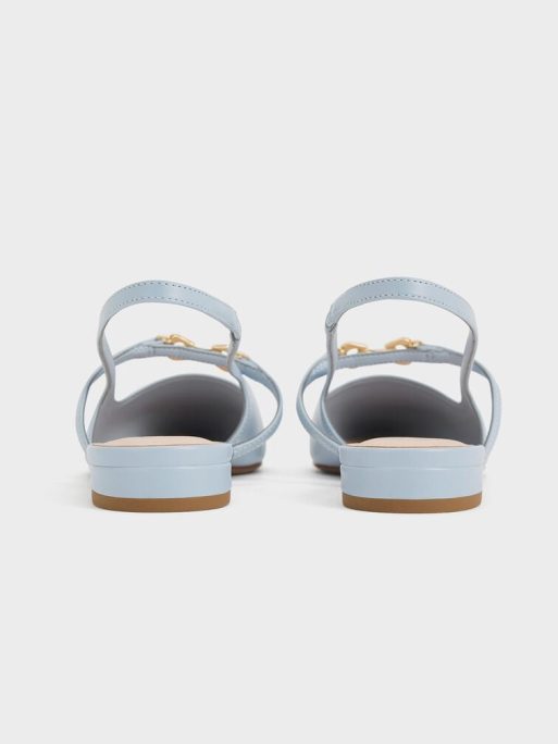 CHARLES & KEITH Metallic-Accent Pointed-Toe Slingback Flats - Light Blue - Image 4