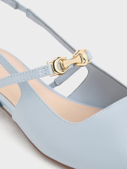 CHARLES & KEITH Metallic-Accent Pointed-Toe Slingback Flats - Light Blue - Image 5